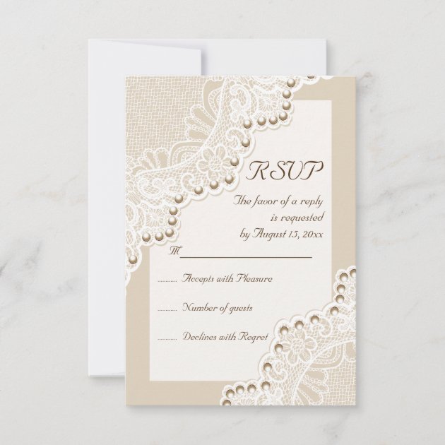 Elegant white lace with pearls wedding RSVP reply