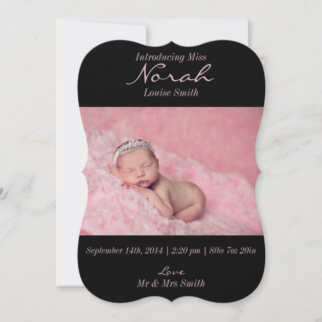 Simple Modern Girly Photo Birth Announcement (front side)