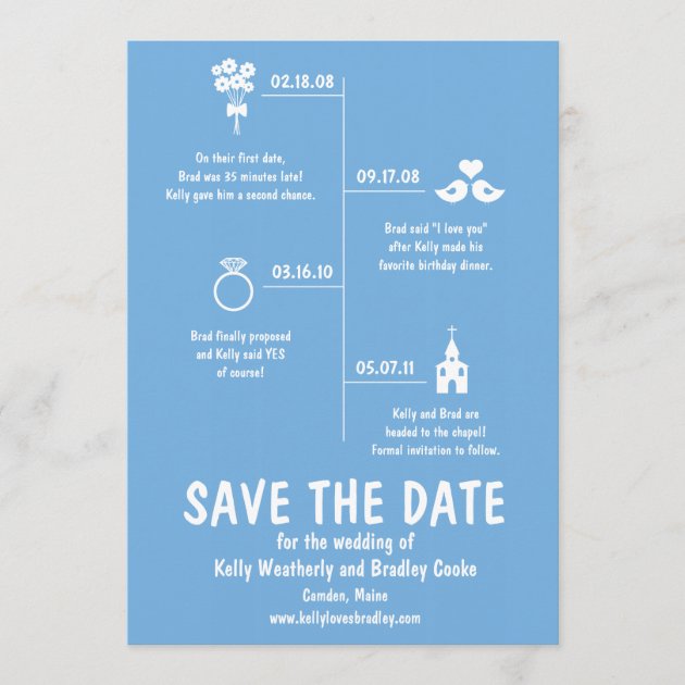Blue Relationship Timeline Wedding Save the Date