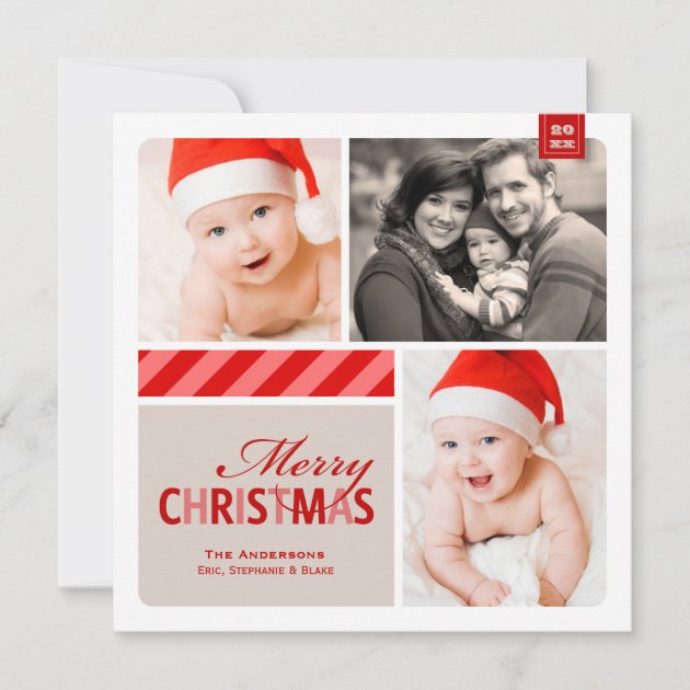 Merry Christmas Photo Card | Red, White, Cream