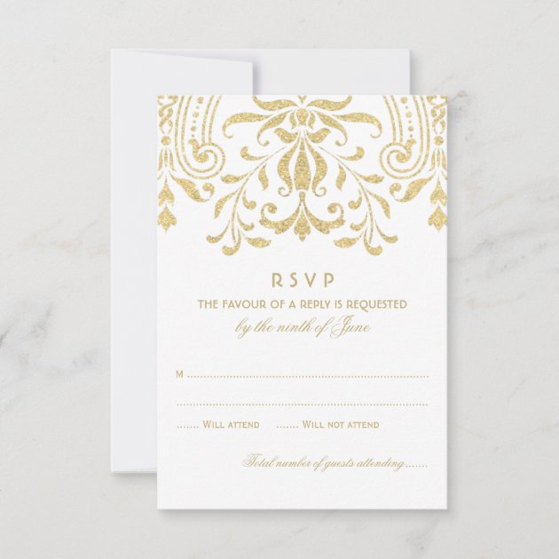 Wedding RSVP Card | Gold Vintage Glamour (front side)