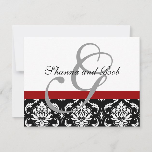 Wedding RSVP Card Damask with Menu Choices