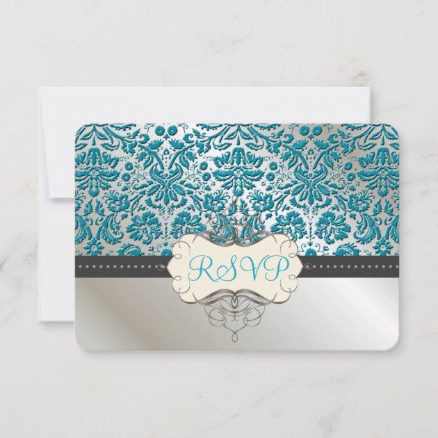 PixDezines rsvp/Baroque faux foil lace/teal RSVP Card