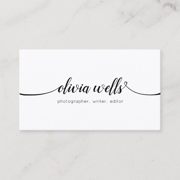Simple White  Handwritten Script Calligraphy Business Card (front side)