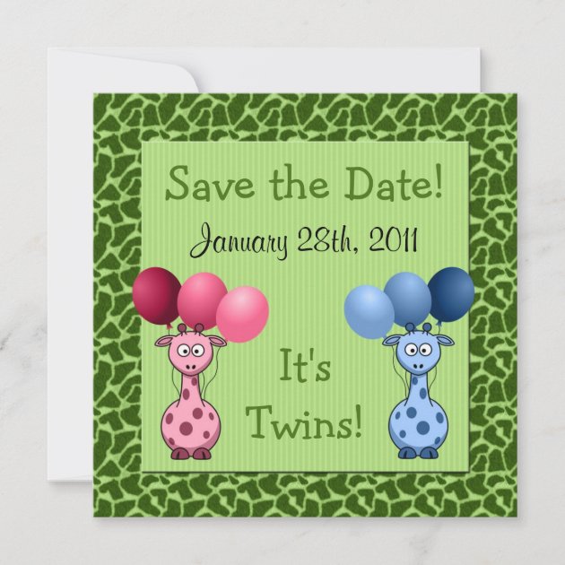 Giraffe Fraternal Twins Baby Shower Save the Date