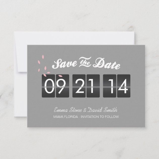 Stylish Gray Airport Timetable Save the Date Cards (front side)