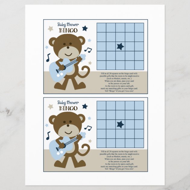 Monkey Rockerstar/Rocker "Baby Shower Bingo" Sheet