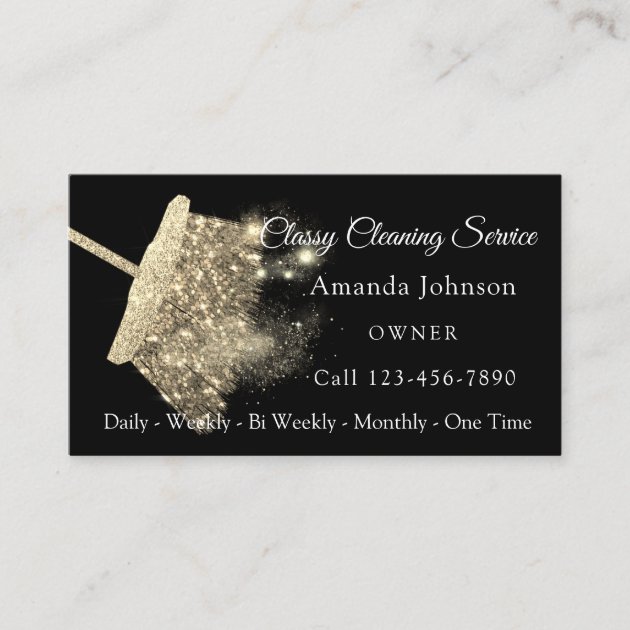 Classy Cleaning Service Elegant Sparkly Gold Business Card (front side)