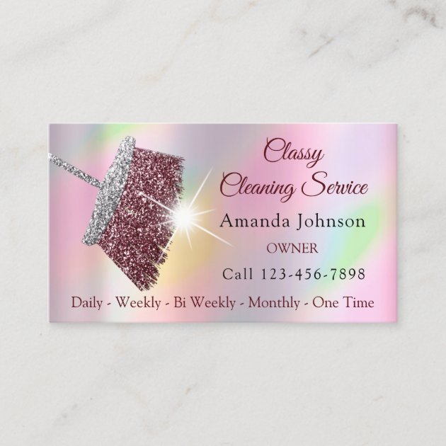 Classy Cleaning Service Maid Holograph Pink Business Card (front side)