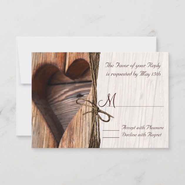 Rustic Country Wooden Heart Twine Wedding RSVP