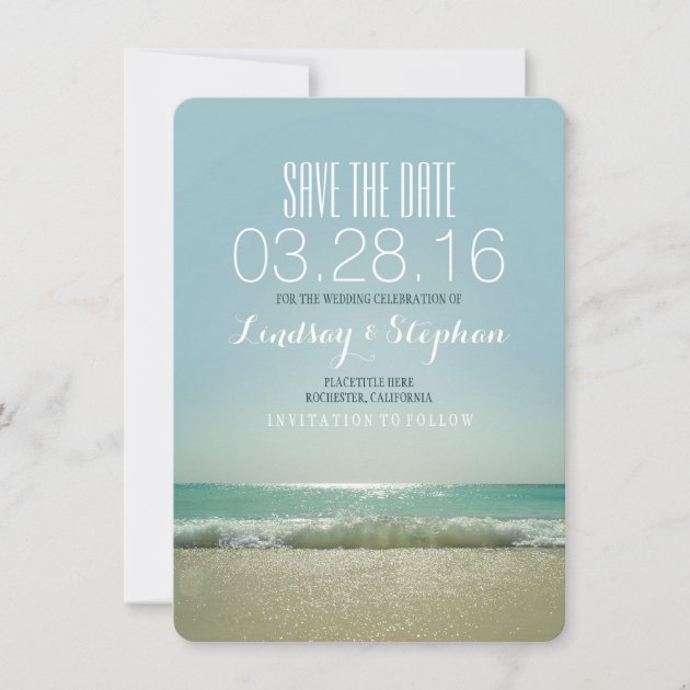 Modern beach wedding save the date cards (front side)