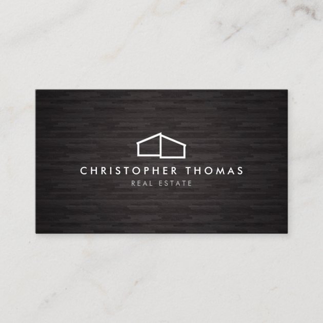 Modern Home Logo Architecture, Real Estate Dk Wood Business Card (front side)