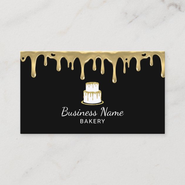 Bakery Pastry Chef Modern Black & Gold Cake Logo Business Card (front side)