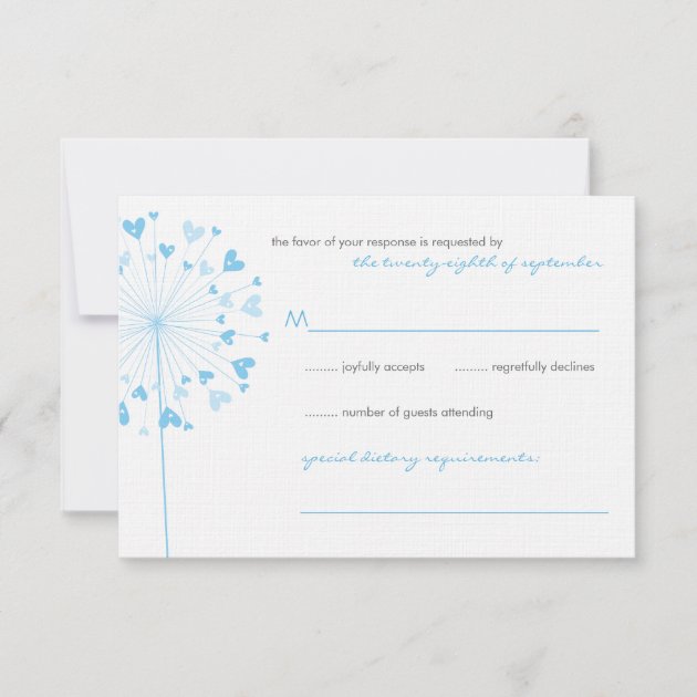 Blue Dandelion Flowers Love Wedding RSVP Card