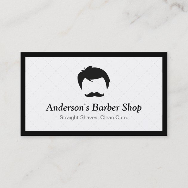 Simple Elegant Barber Shop Logo Modern Black White Business Card (front side)