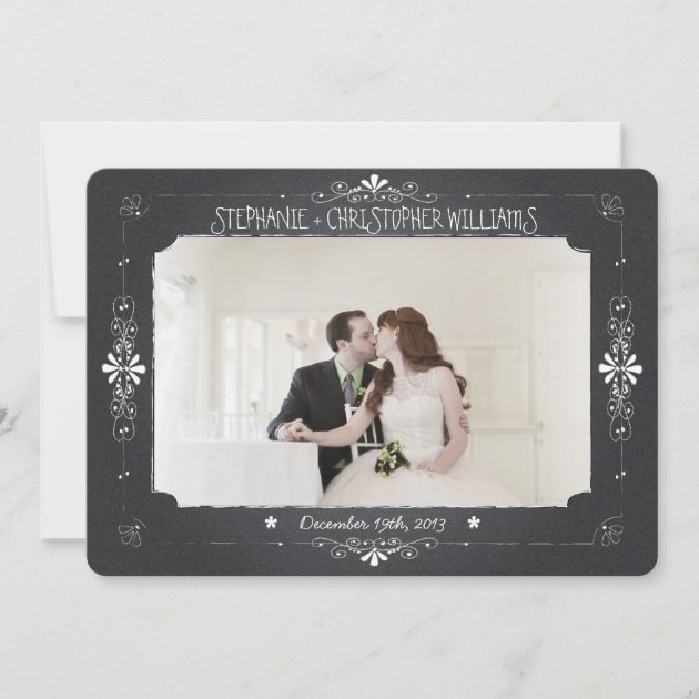 Chalkboard Mason Jar Wedding Photo Thank You Card (front side)