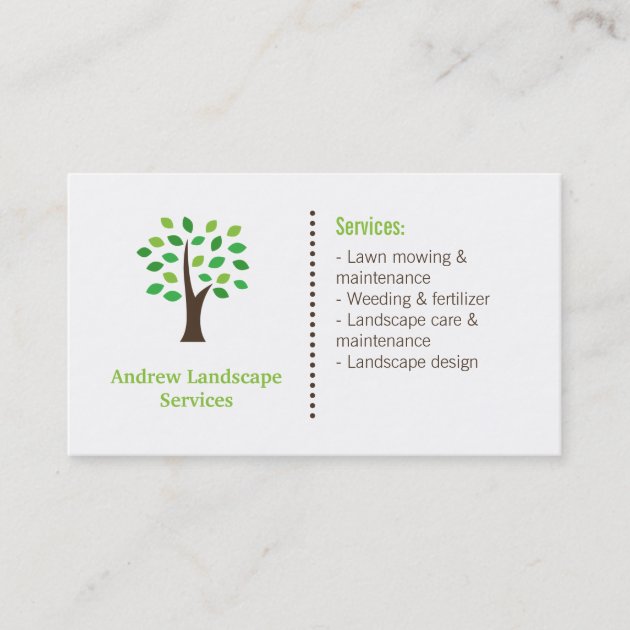 Minimalist Landscaping Services Green Tree Leaves Business Card (front side)
