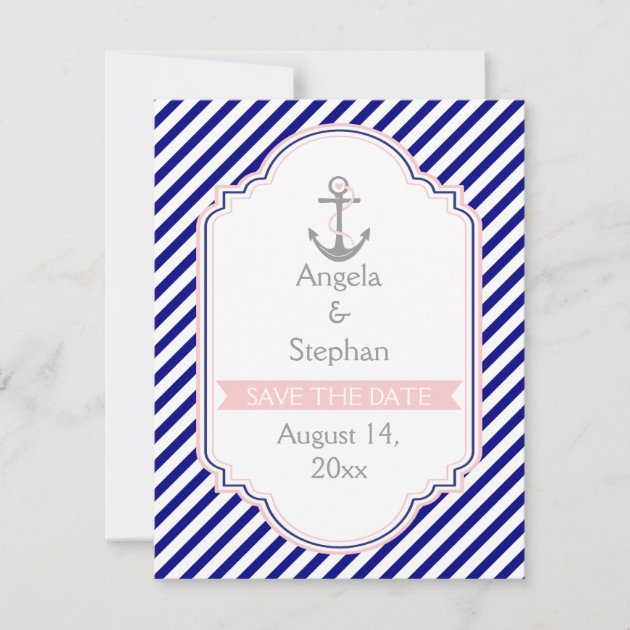 Navy blue, pink nautical wedding Save the Date