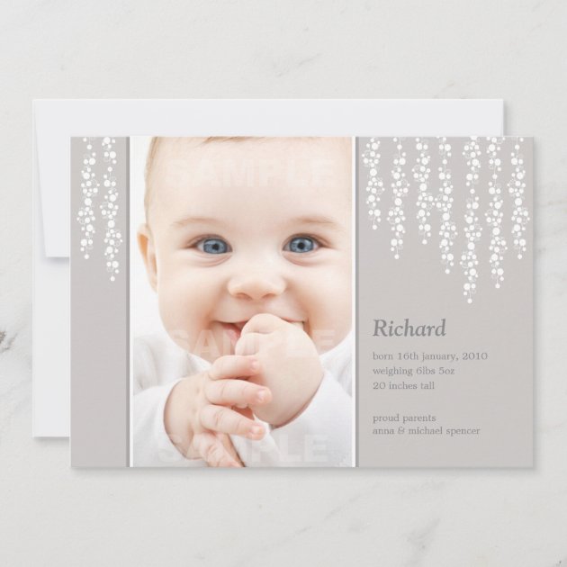 Whimsical Vines Birth Announcement Gray Card