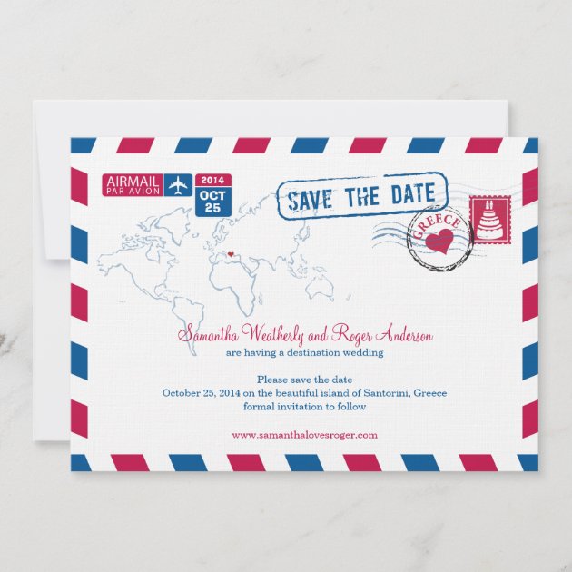 Greece Air Mail Wedding Save The Date