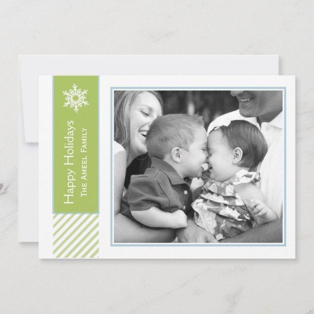 Snowflake and Stripes | Green Holiday Photo Cards