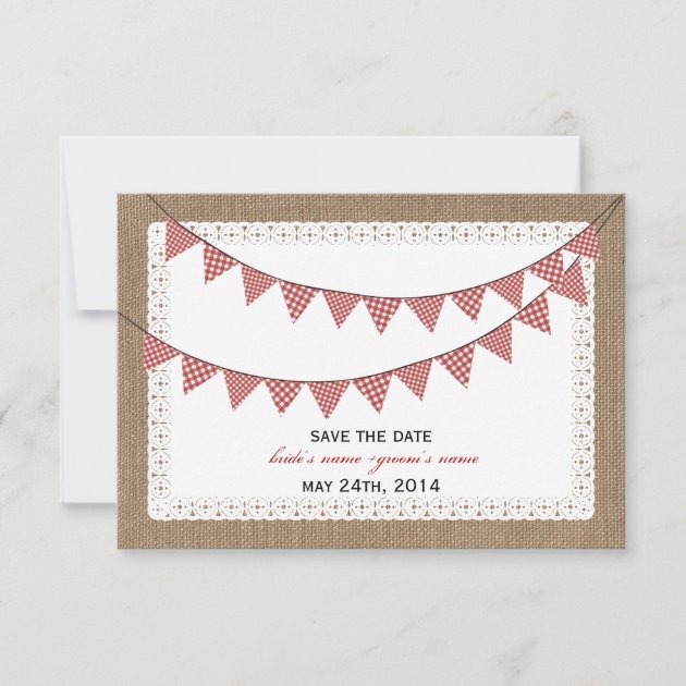 Burlap Inspired Red Gingham Bunting Save Date Save The Date
