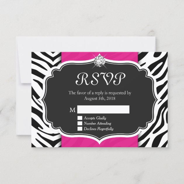 Classy Zebra Print Hot Pink Diamond RSVP Card