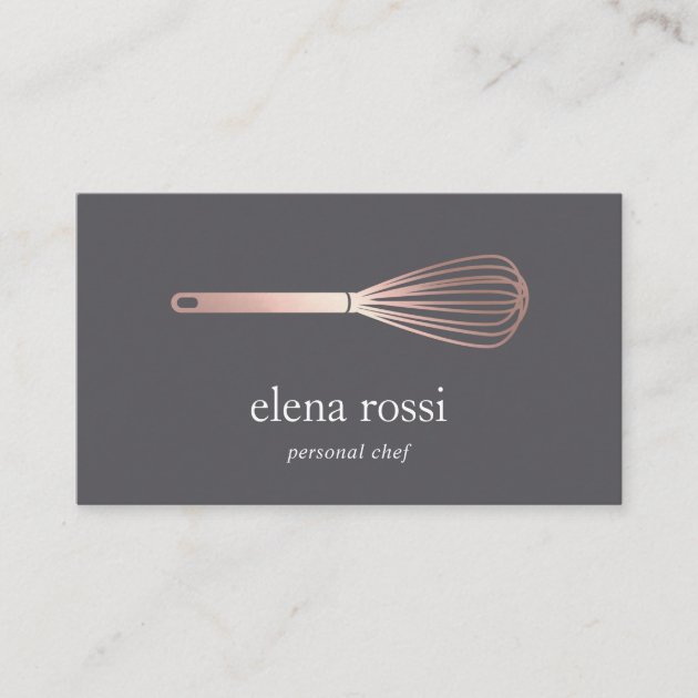Faux Rose Gold Whisk Logo | Chef Catering Bakery Business Card