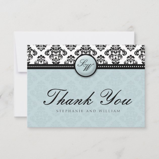 Tiffany Damask Monogram Wedding Thank You Card