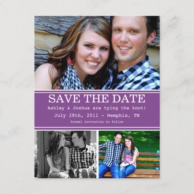 Purple Stylish Design Save The Date Announcements (front side)