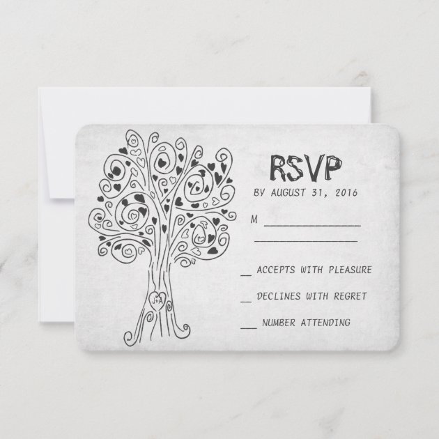 carved tree modern wedding RSVP cards