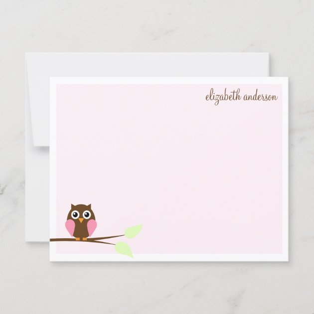 Pink Owl Flat Thank You Cards