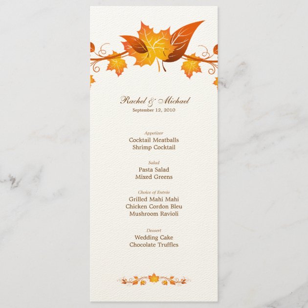 Autumn Foliage Wedding Menu Card