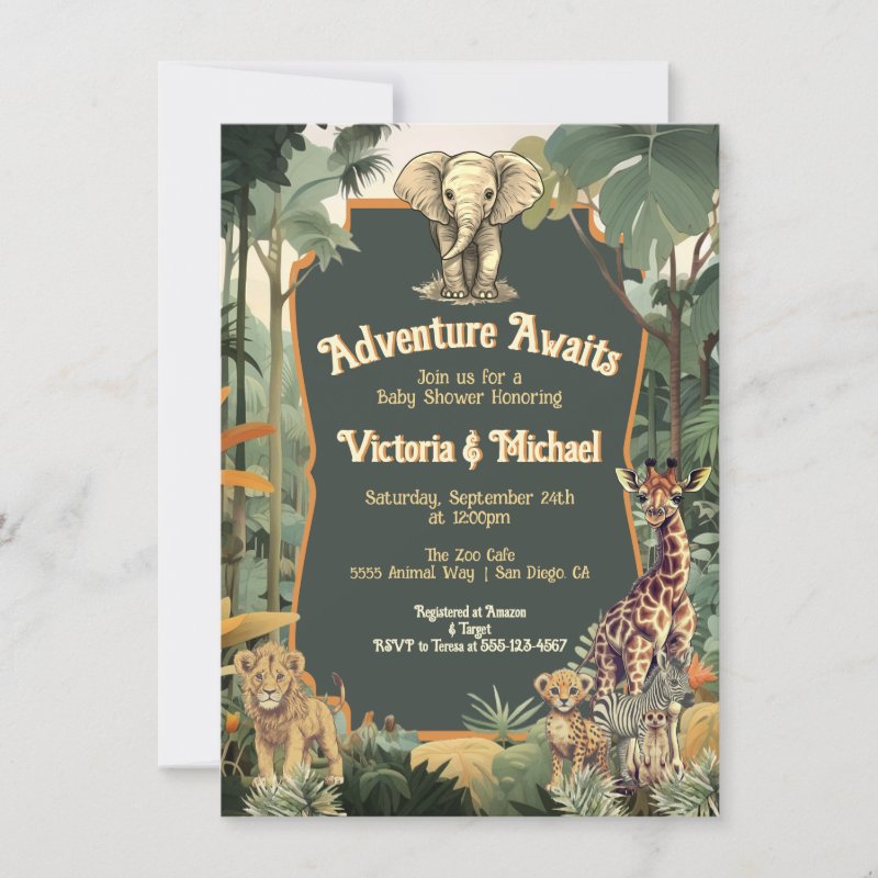Adventure Jungle Animals Baby Shower Invitation (Front)