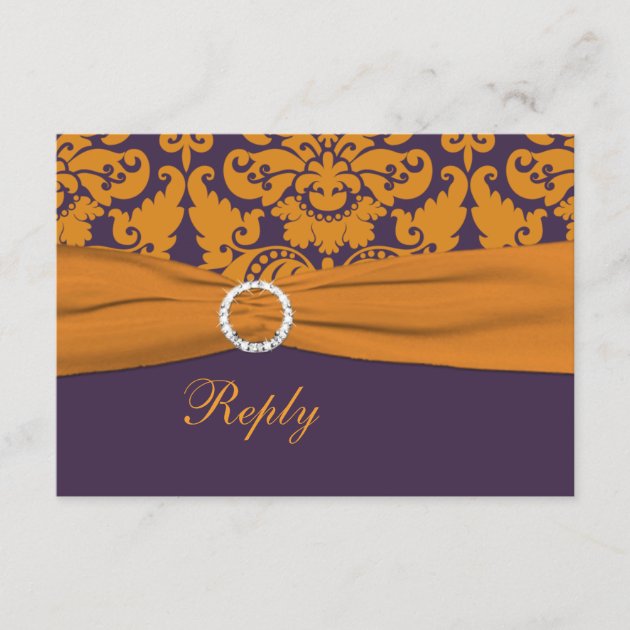 Purple and Orange Damask Reply Card - Small