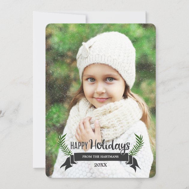 Laurels and Ribbon Holiday Photo Card (front side)