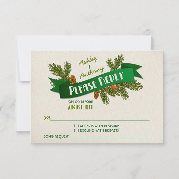 Pine Branches Cones Camping Glamping Wedding RSVP