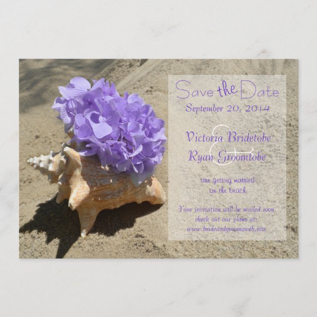 Seashell and Hydrangea Purple Save the Date