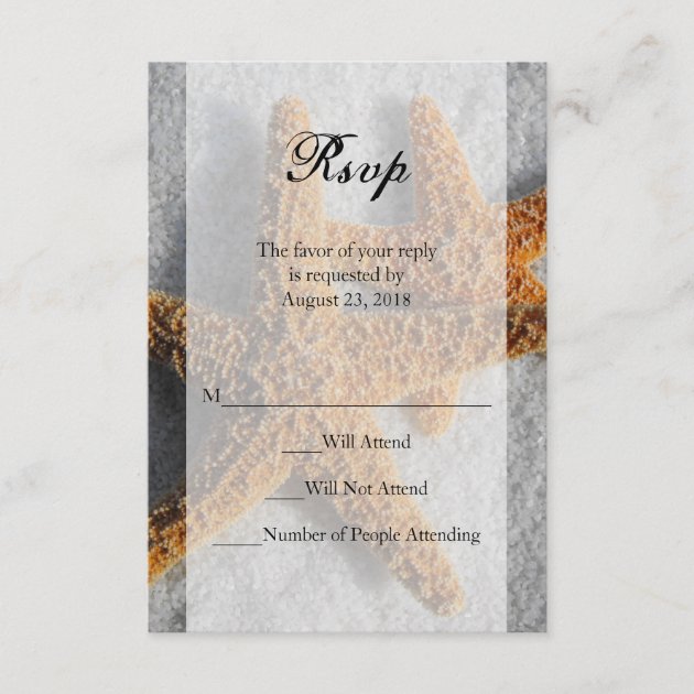 Two Starfish in Sand, Beach Wedding Sm RSVP Reply
