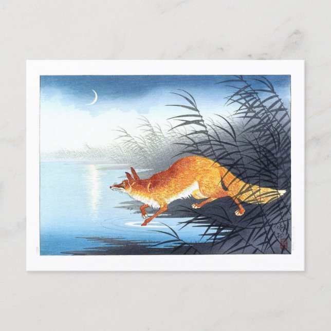Ukiyoe [Koson] Fox by the Moonlit Water  Postcard (Front)
