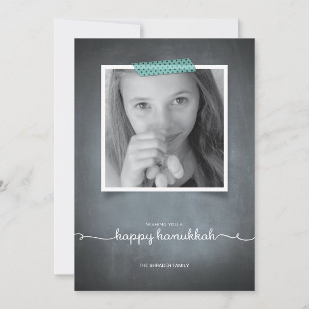 Chalkboard Blue Washi Tape Hanukkah Photo Card