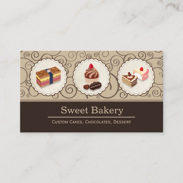 Sweet Bakery Store Custom Cakes Chocolates Dessert Business Card (front side)