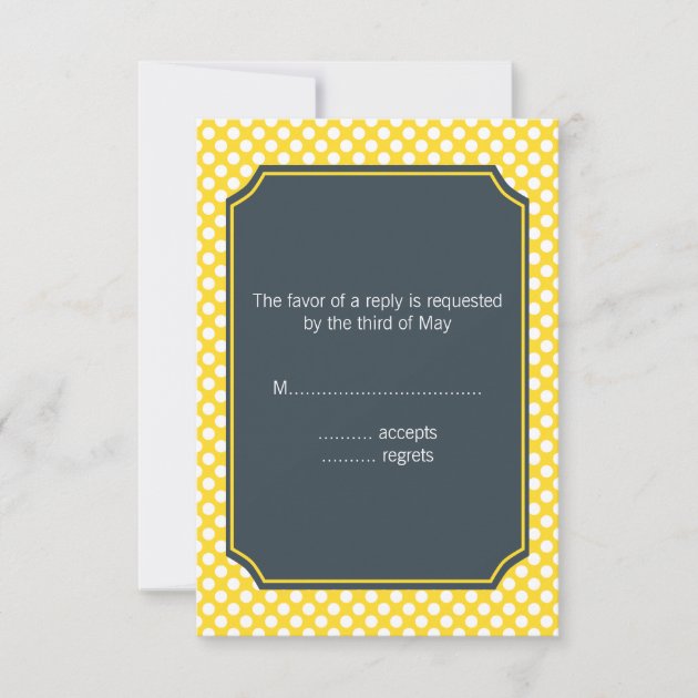 White, Yellow and Charcoal Polka Dot RSVP Card