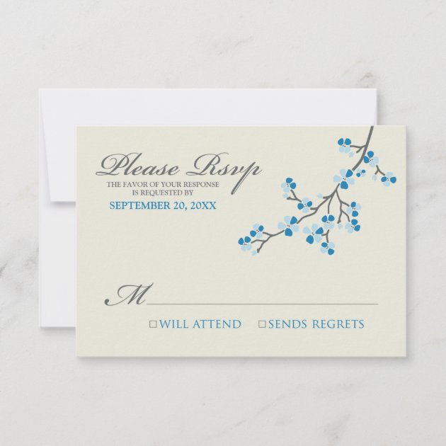 Cherry Blossoms RSVP Card (blue/grey)
