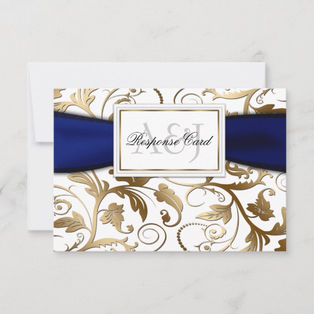 Gold Floral RSVP with Navy Bow