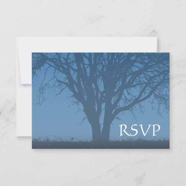 Rustic Blue Tree of Life Bar Mitzvah RSVP (front side)