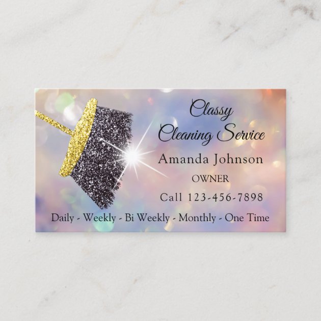 Classy Cleaning Service Maid Gold Silver Rose Business Card (front side)