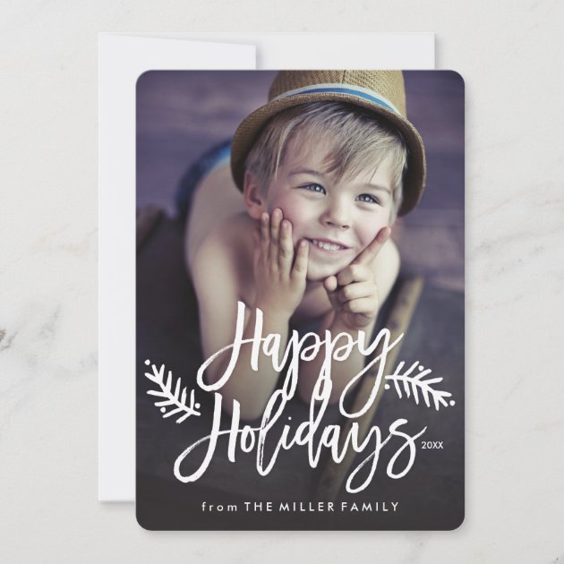 Happy Holidays Full Photo Chic Hand Lettered Holiday Card (front side)