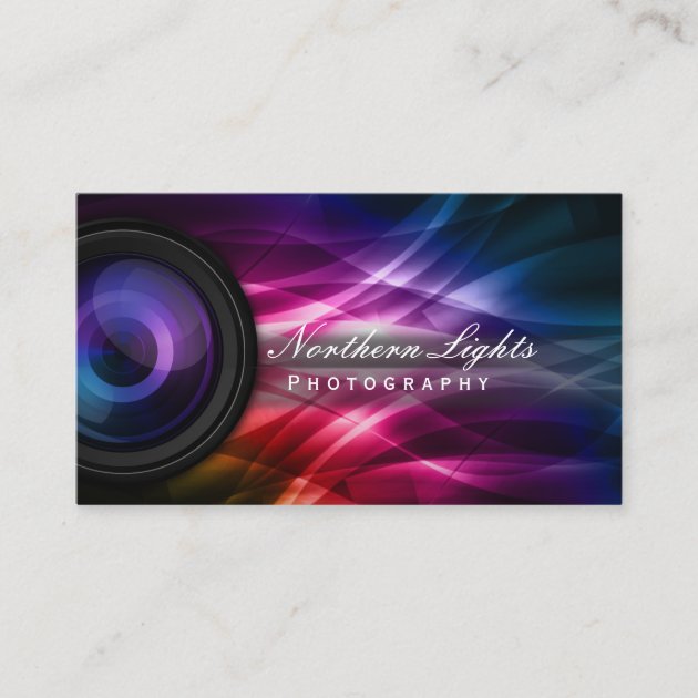 Photographer Camera Lens & Aurora Photography Business Card (front side)
