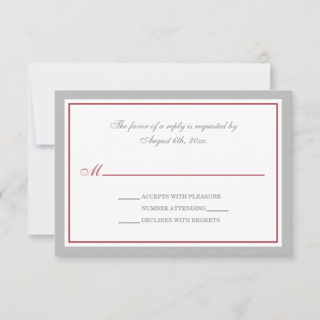 Gray & Merlot Red Wedding Reception RSVP Cards